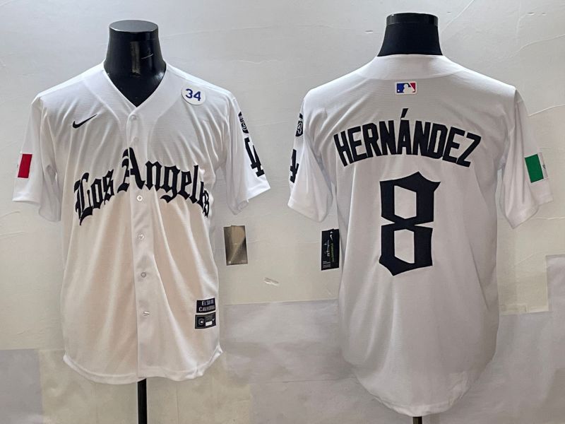 Men Los Angeles Dodgers #8 Hernandez White Five generations Joint Name 2025 Nike MLB Jersey style 9->los angeles dodgers->MLB Jersey